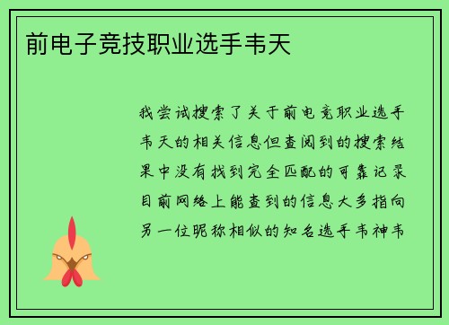 前电子竞技职业选手韦天